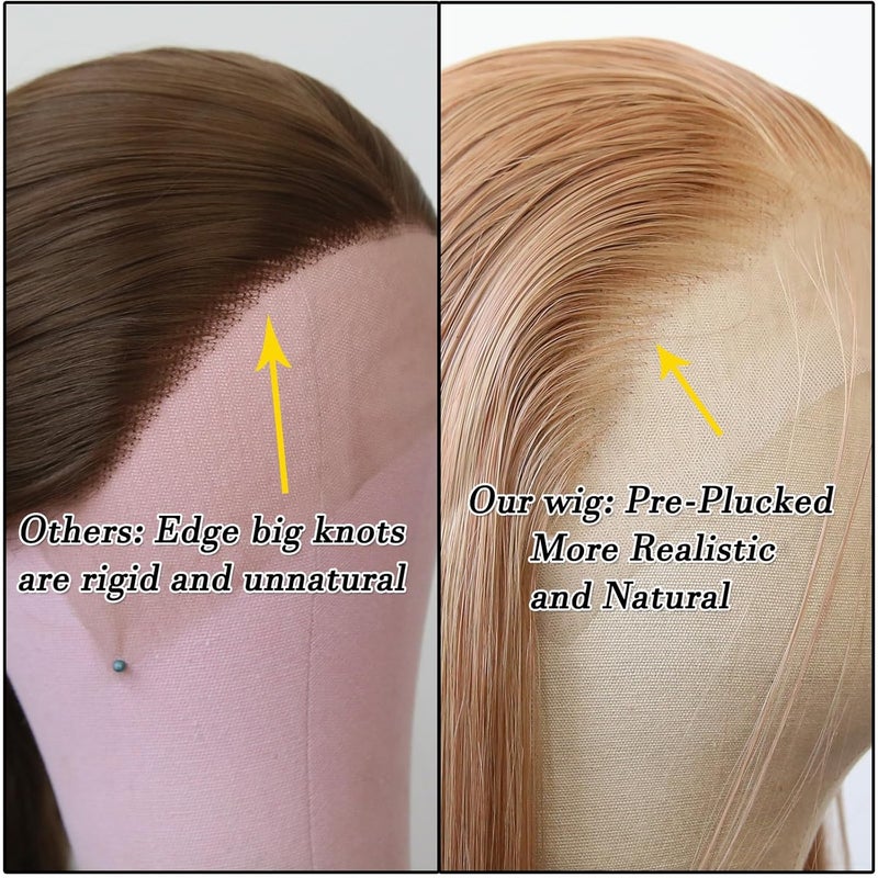 BTWTRY Strawberry Blonde Wig Long Straight Strawberry Blonde Lace Front Synthetic Wigs Pre Plucked Natural Hairline for Black Women Heat Resistant Fiber Hair Cosplay Daily Wear Wig (Strawberry Blonde) - Image 3